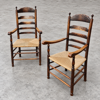 Early 20 th Century Handcrafted and Carved highback / Ladder Back Chairs /