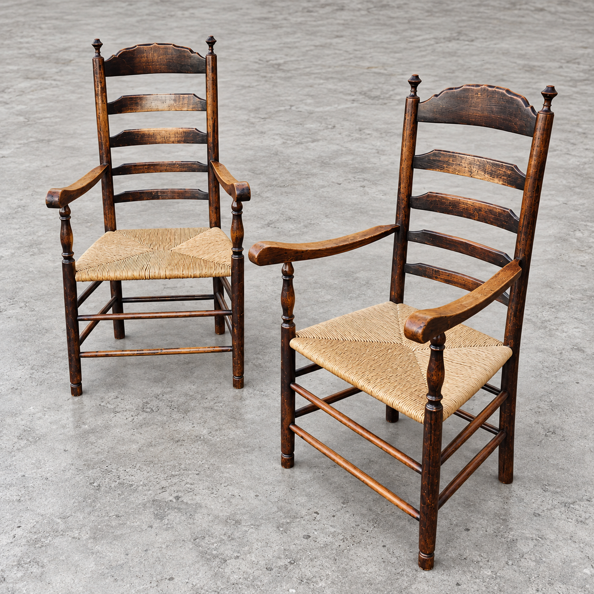 Early 20 th Century Handcrafted and Carved highback / Ladder Back Chairs /