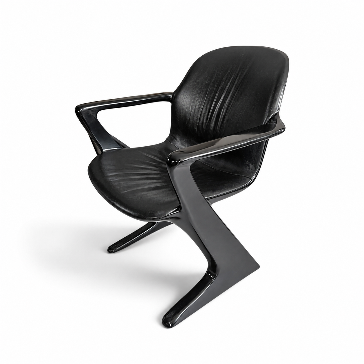 4 x Kangaroo Z-chair / Ernst Moeckl for Horn Collection 1960s / Black leather upholstery / Ernst Moeckl / Horn Collection