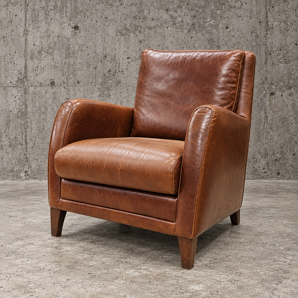 Cognac brown leather club chair / Atelier Matteo Italy / marked / 1970s /