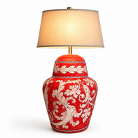 Baroque-style lamp / Decorated Sicilian ceramics / Baroque decoration on a red background