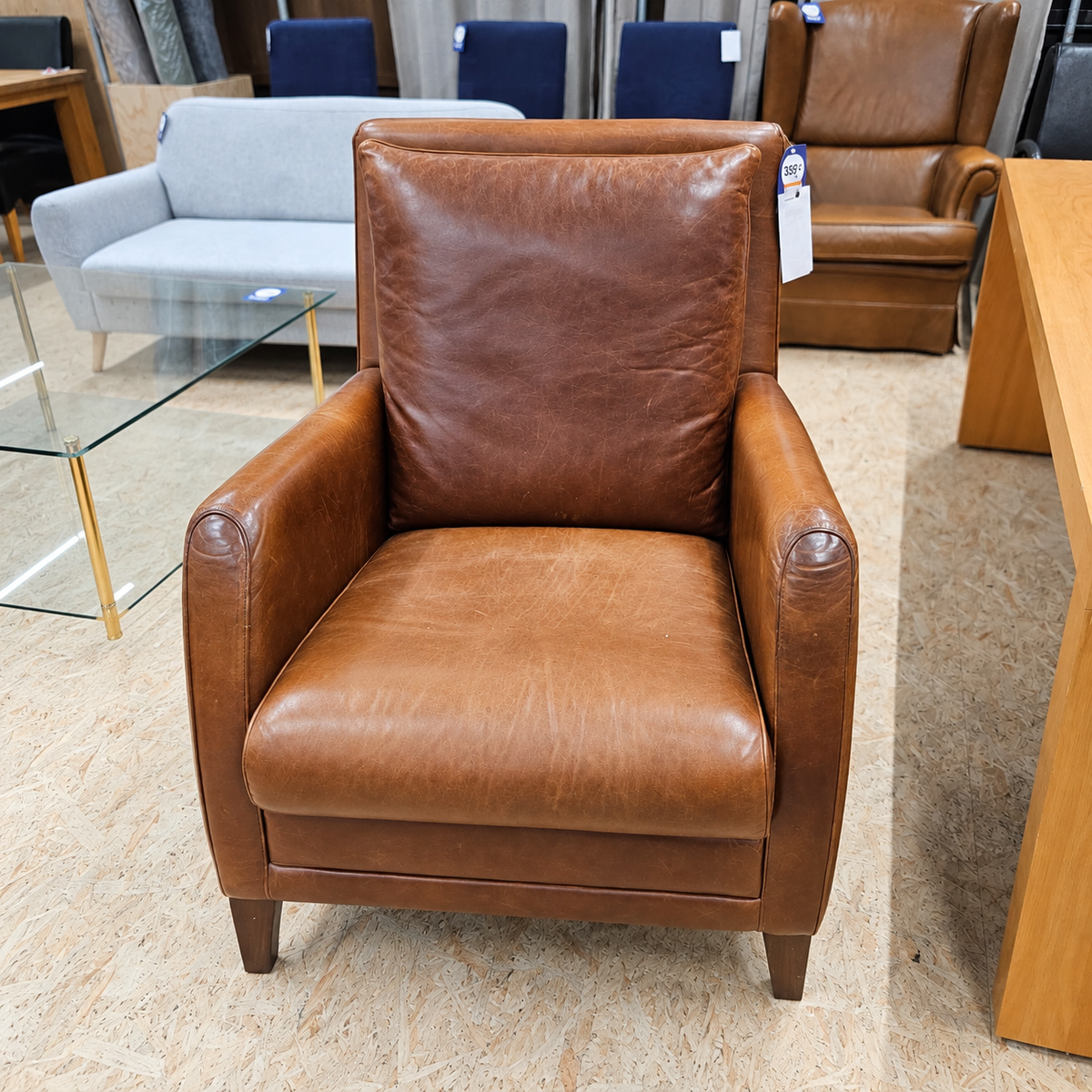 Cognac brown leather club chair / Atelier Matteo Italy / marked / 1970s /