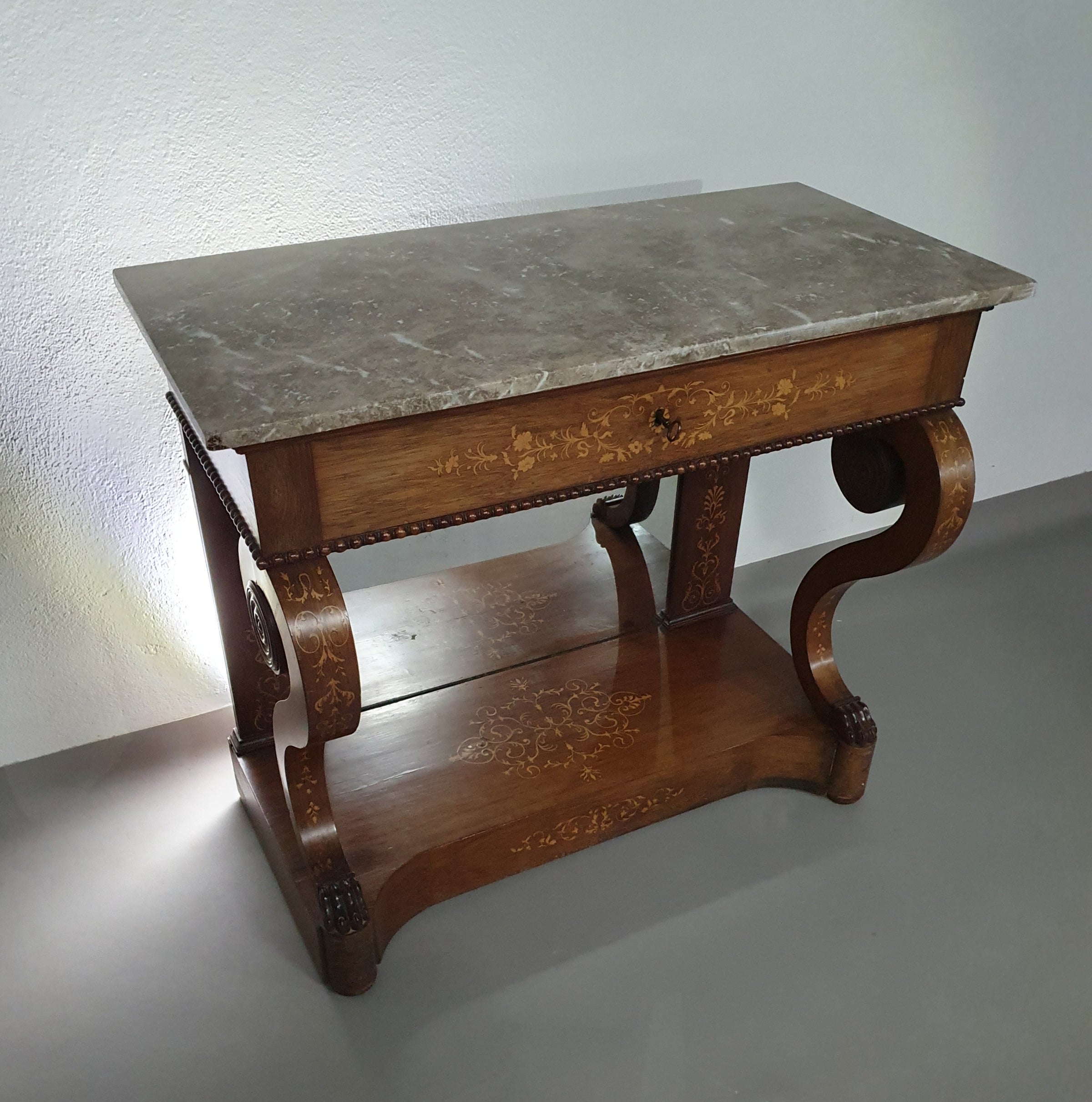 French Trumeau / side table 1830s /  inlay wood / mirror