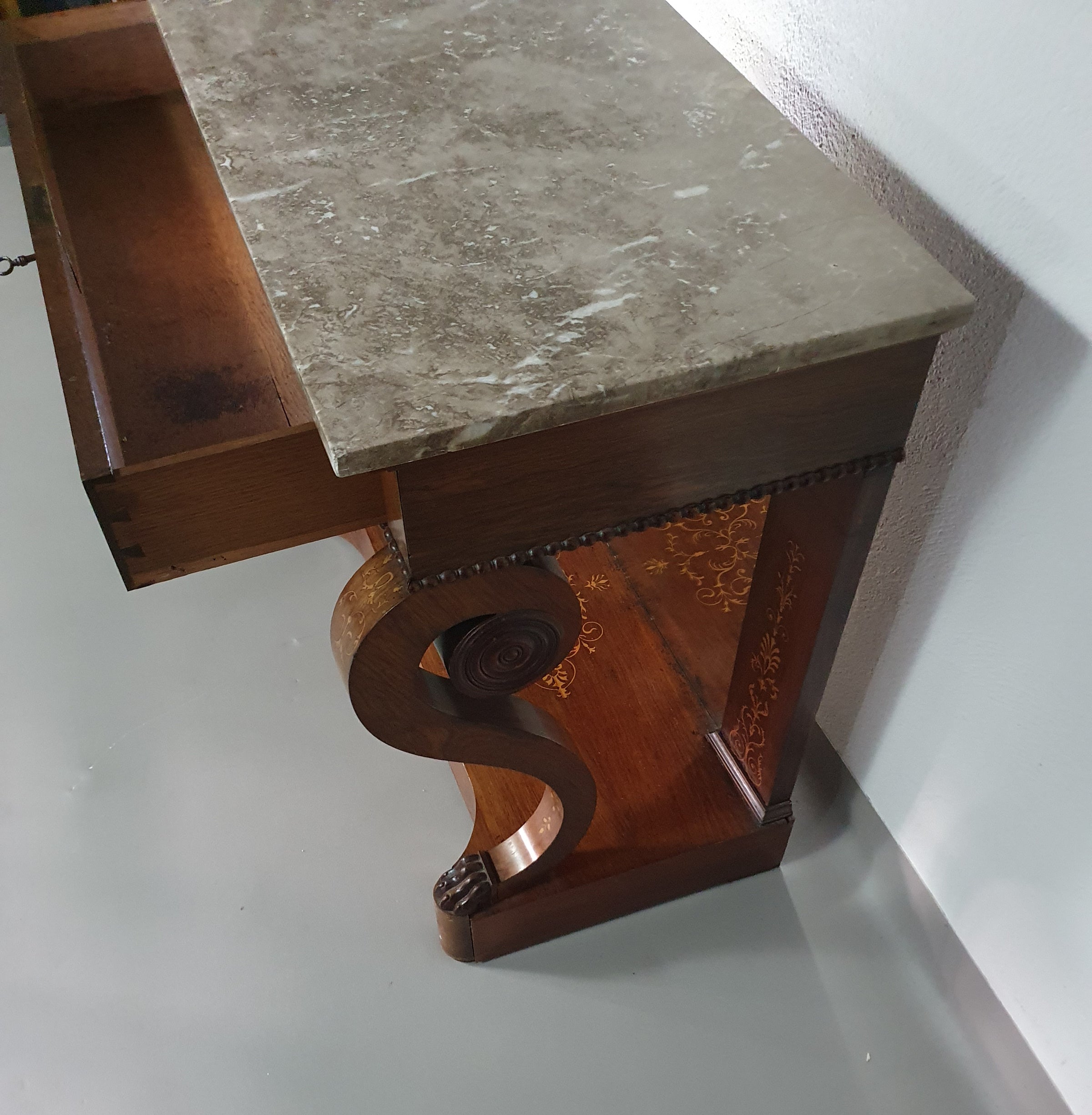 French Trumeau / side table 1830s /  inlay wood / mirror