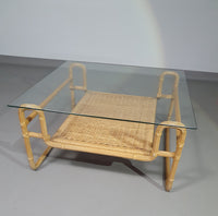 Mid Century coffee table. Iron frame / pencil reed / split reed / rattan
75 x 75 x 40 cm