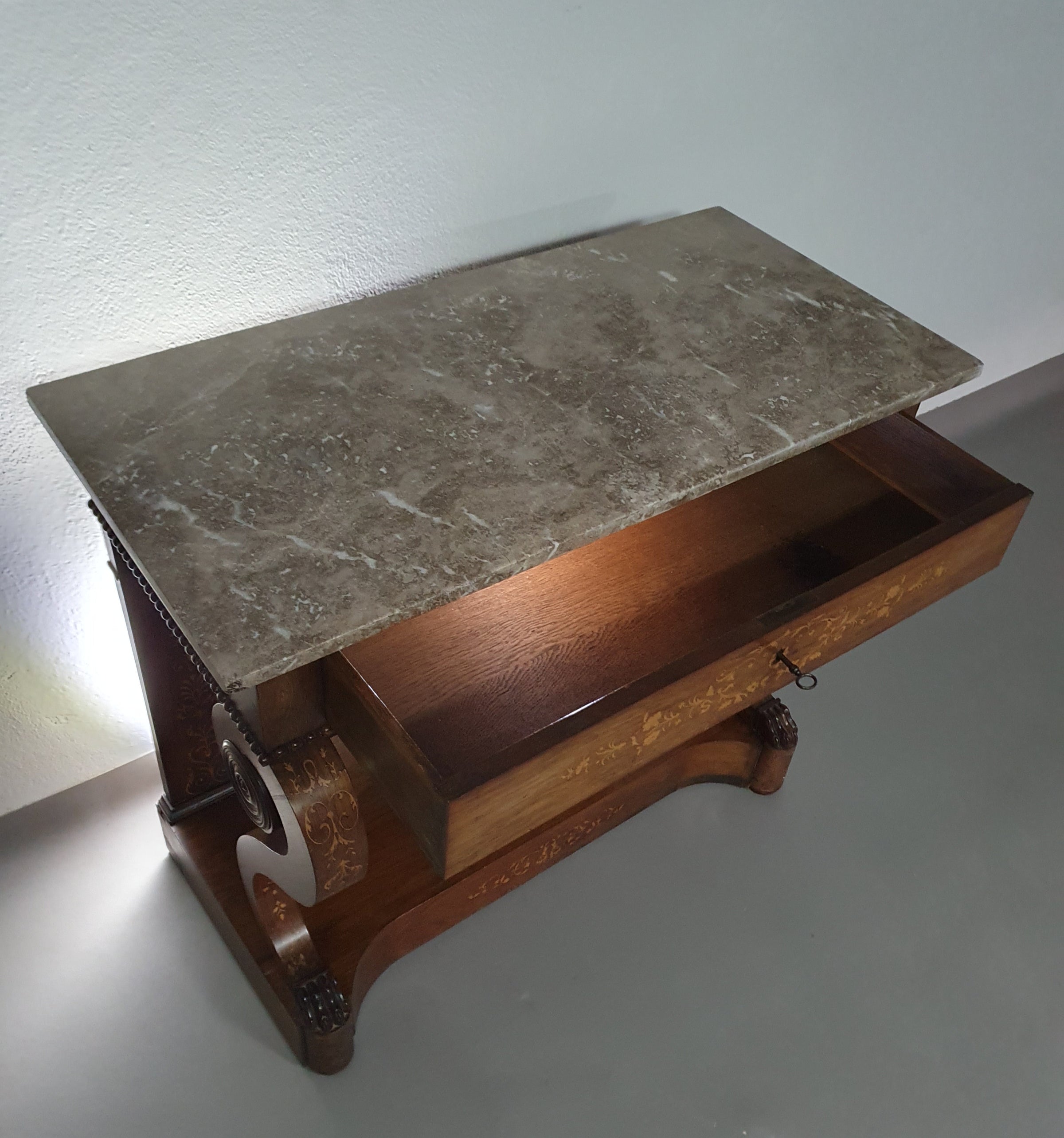 French Trumeau / side table 1830s /  inlay wood / mirror