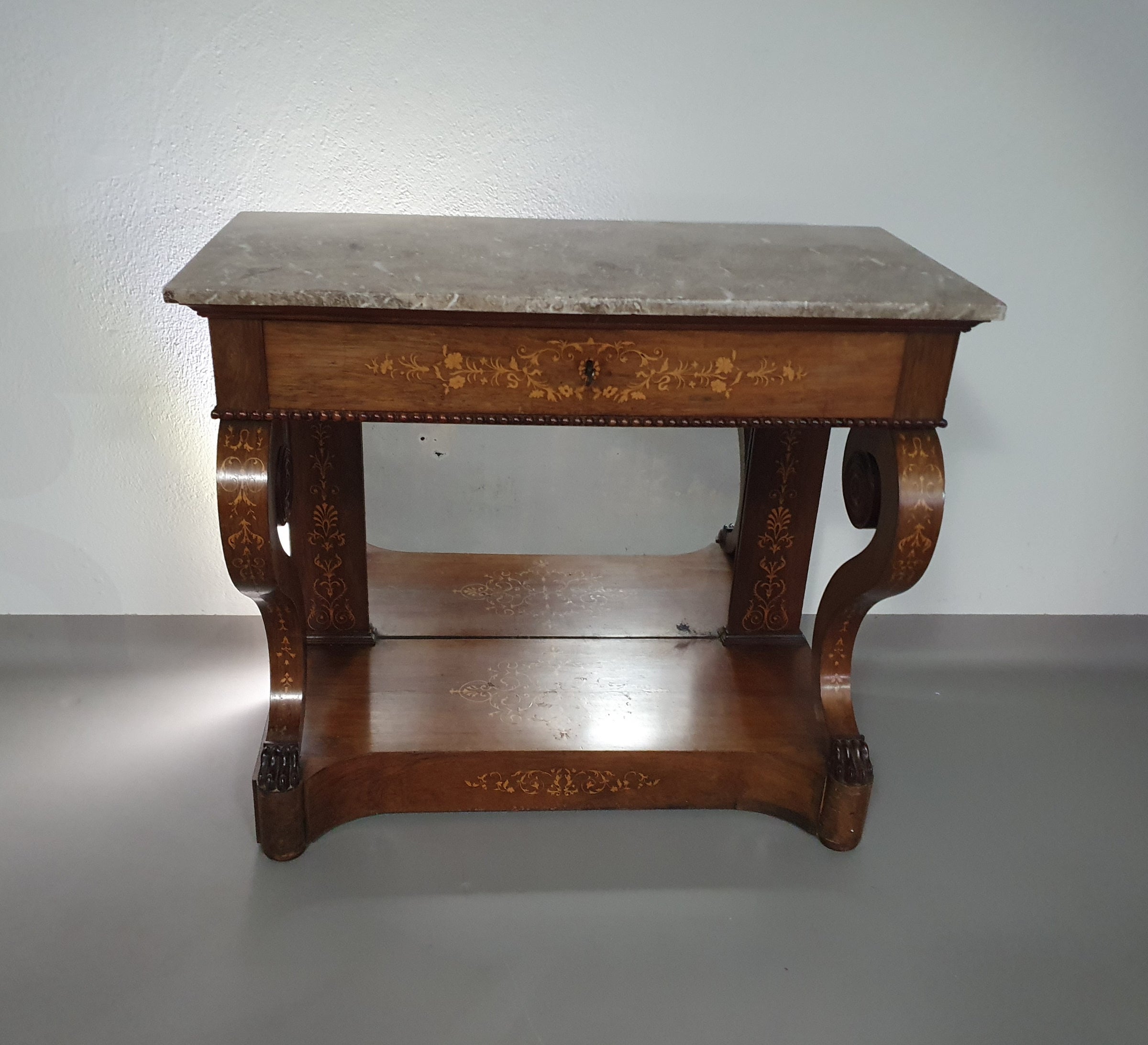 French Trumeau / side table 1830s /  inlay wood / mirror