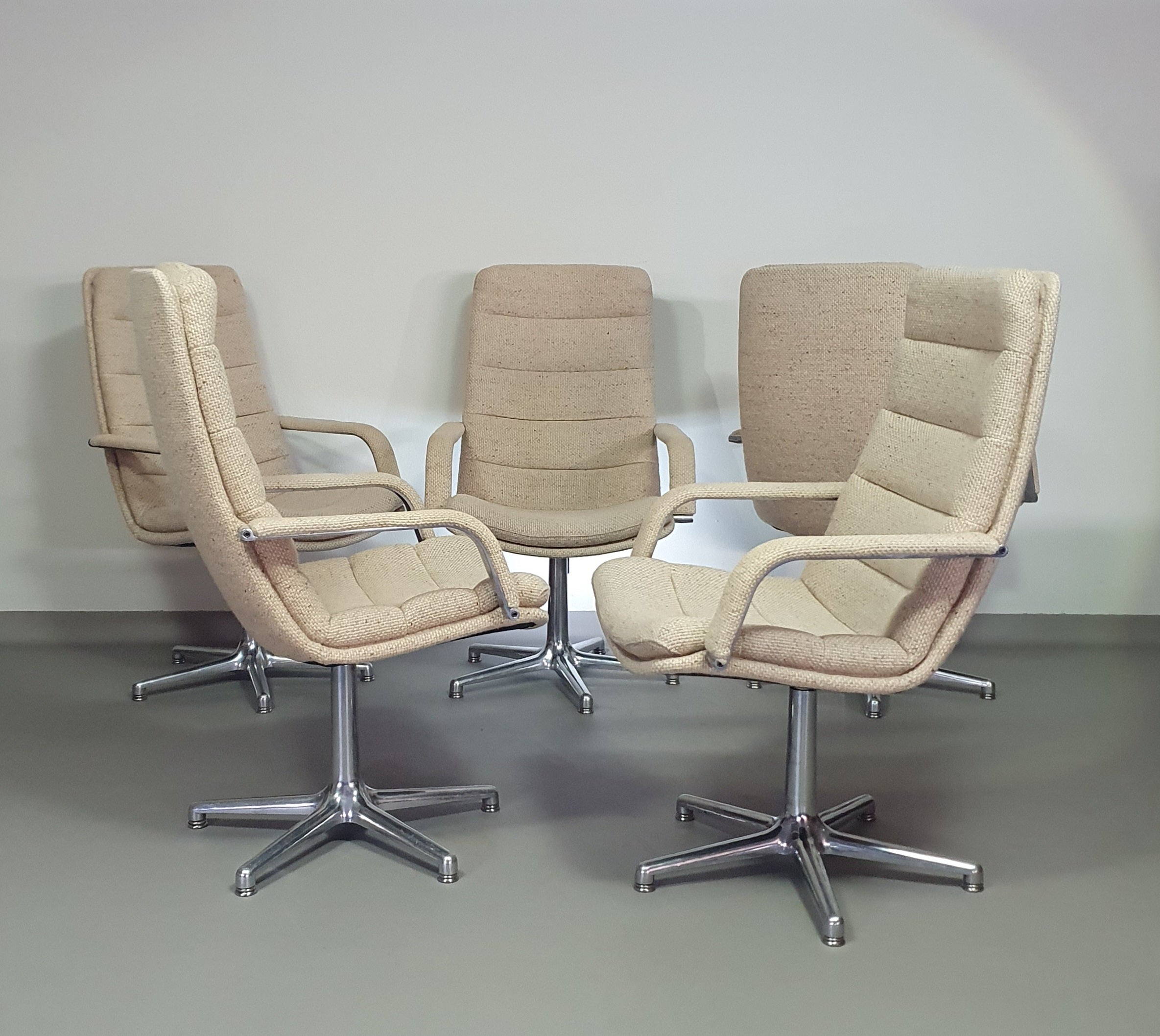 5 x Artifort hoge rug bureaustoel jaren 70 met fantastische originele wollen bekleding. Ongelooflijke staat. Geoffrey d. Harcourt