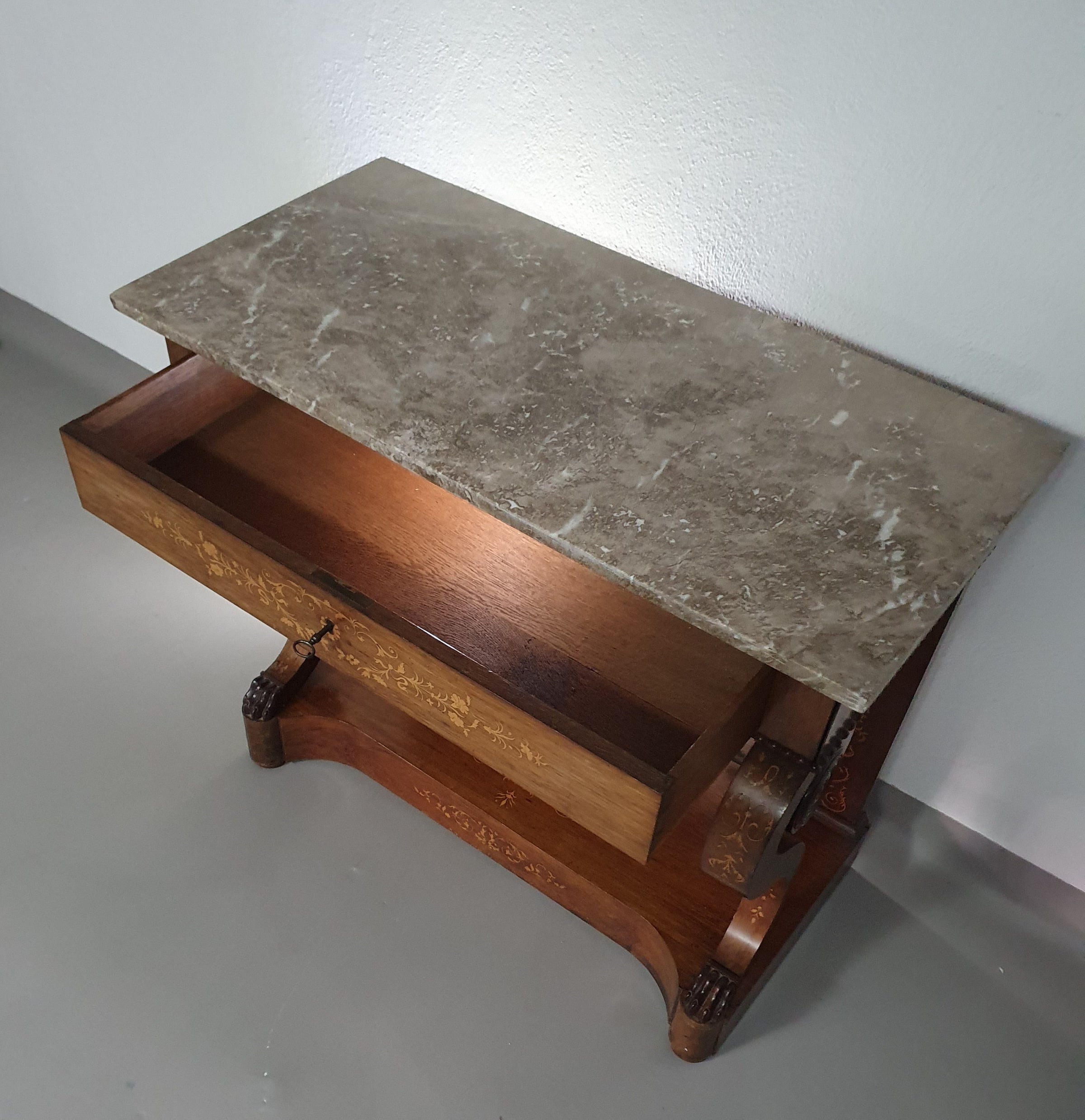 French Trumeau / side table 1830s /  inlay wood / mirror