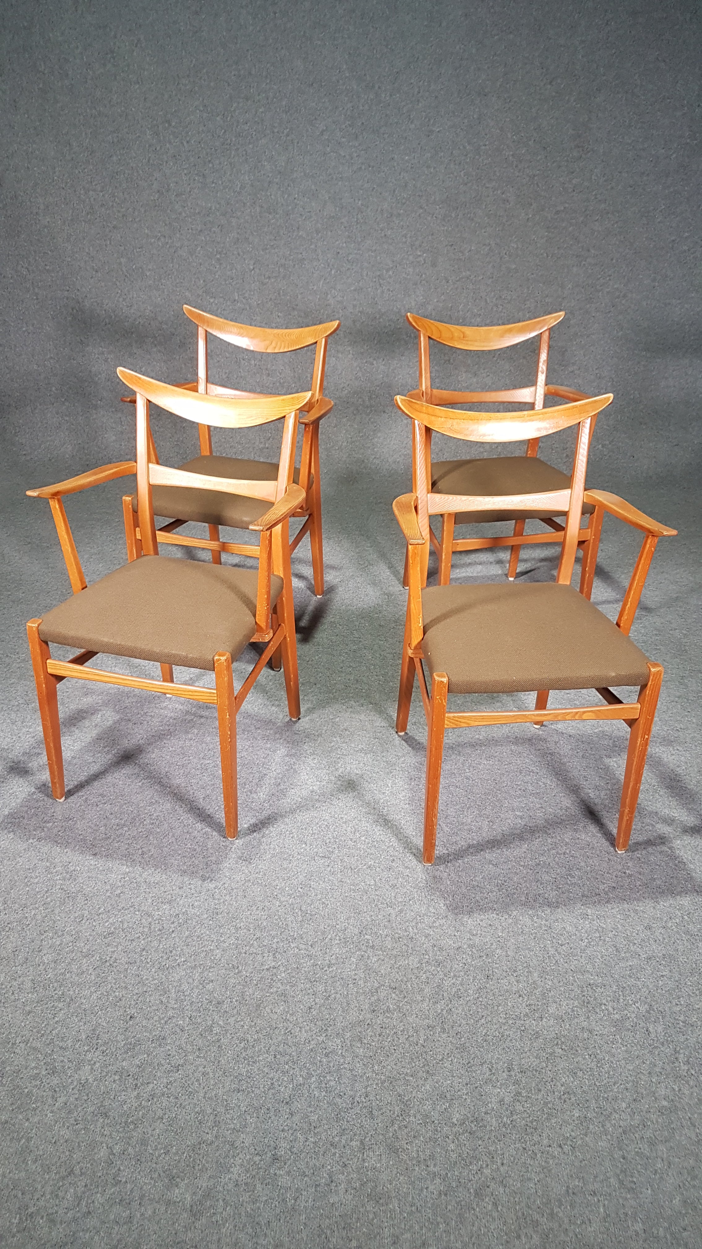 Set of 4 x German / cow horn dining armchairs / Lübke 1950s / Extremely rare /