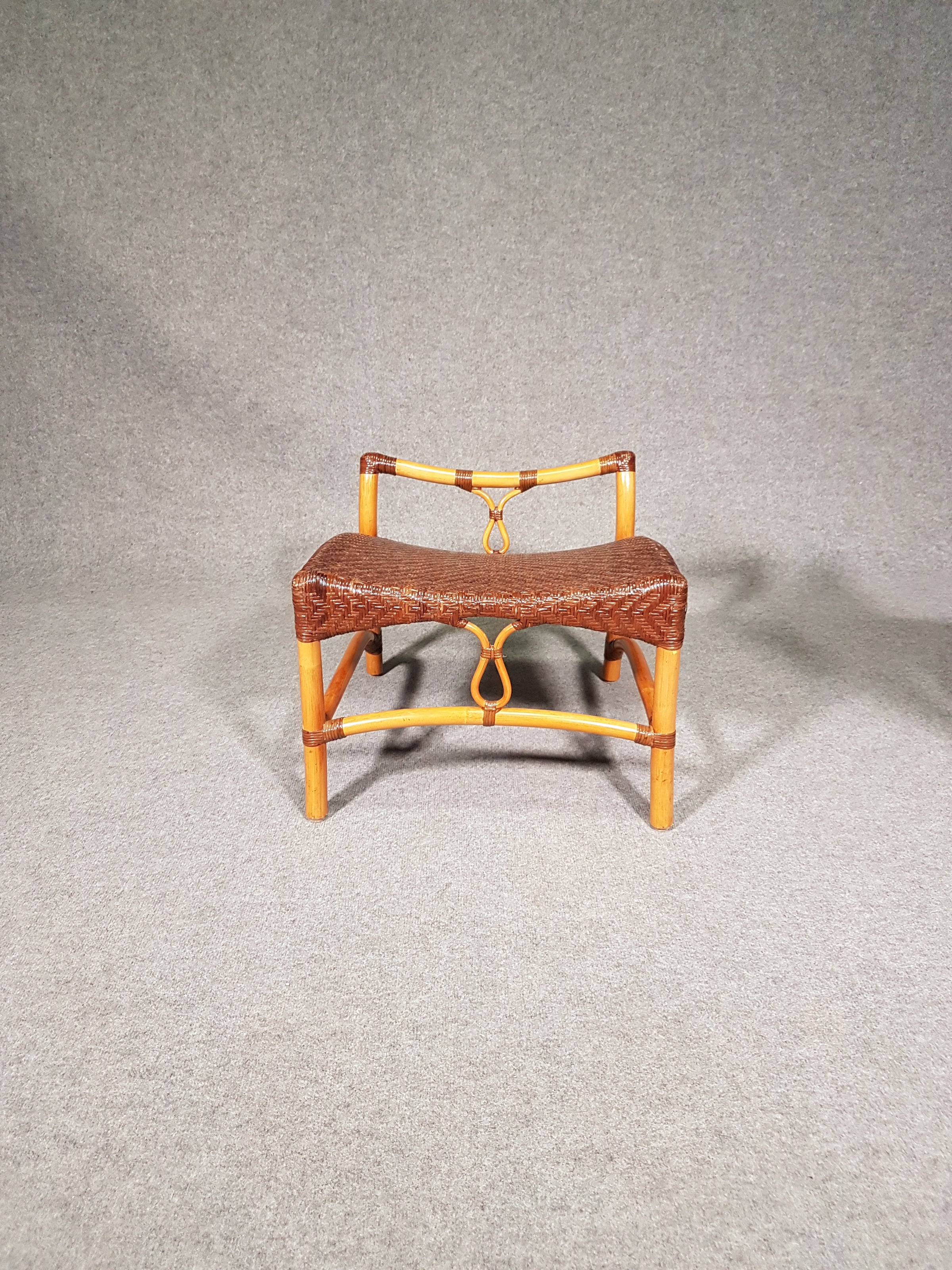 Lounge chair and footstool designed by Yuzuru Yamakawa rattan and bamboo