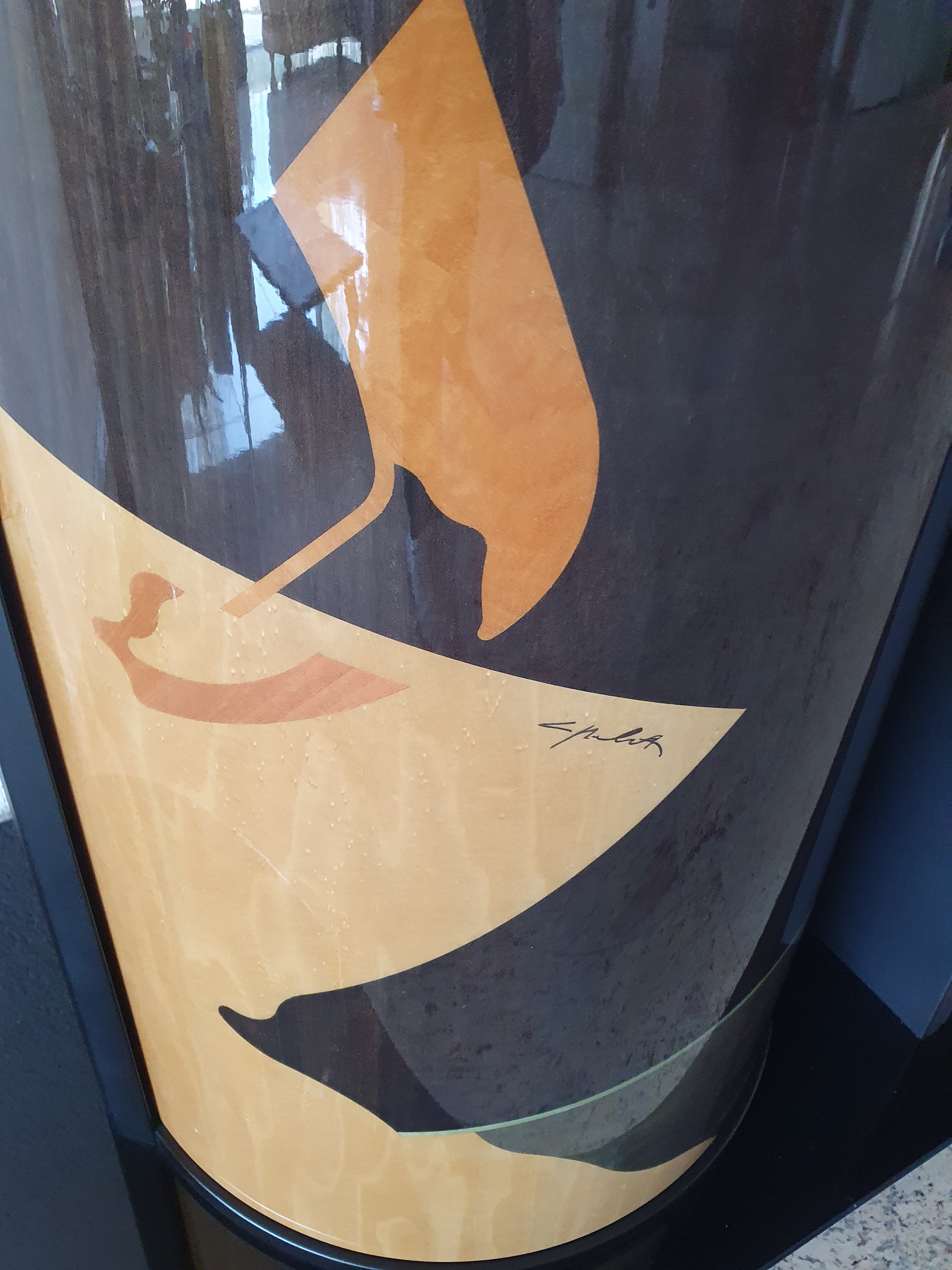 Unique dressoir by Carlo Malnati, produced around the 1980’s. The art work is made out of inlaid wood, using different colored pieces to create the design. 260 x 77 x 70 deep