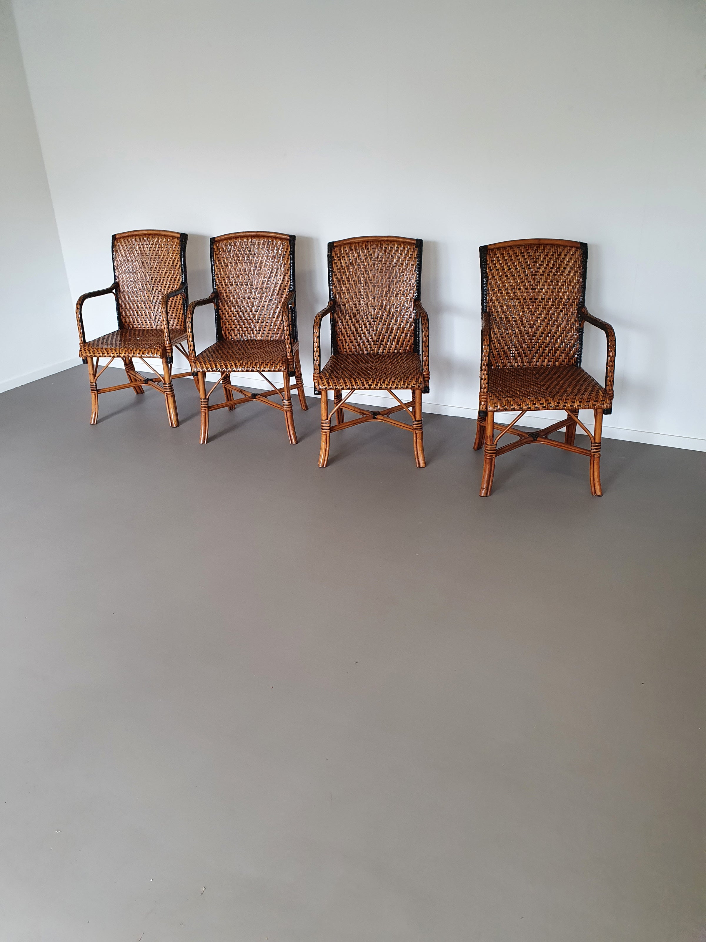 4 x rotan bamboe eetkamerstoelen