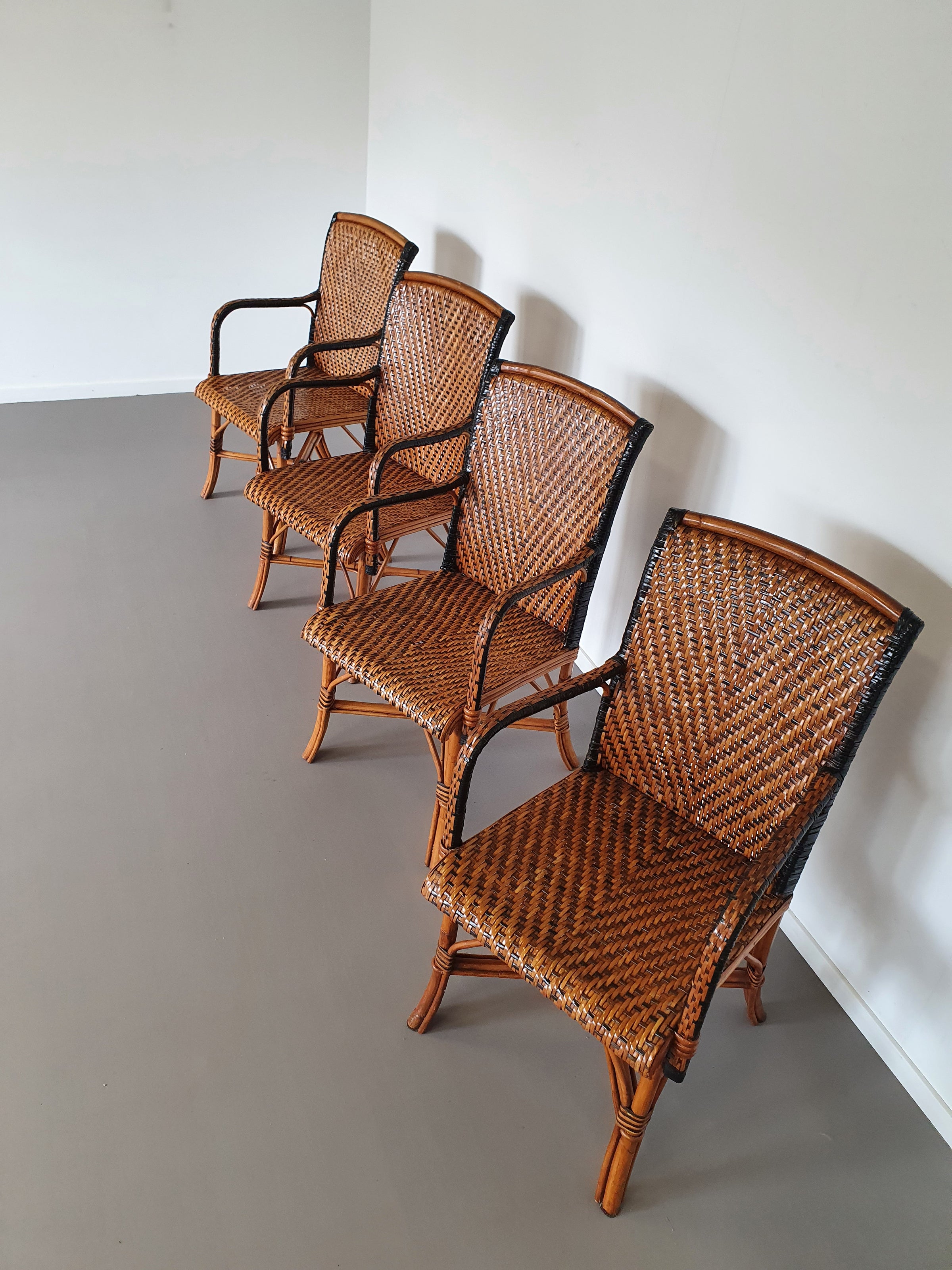 4 x rotan bamboe eetkamerstoelen