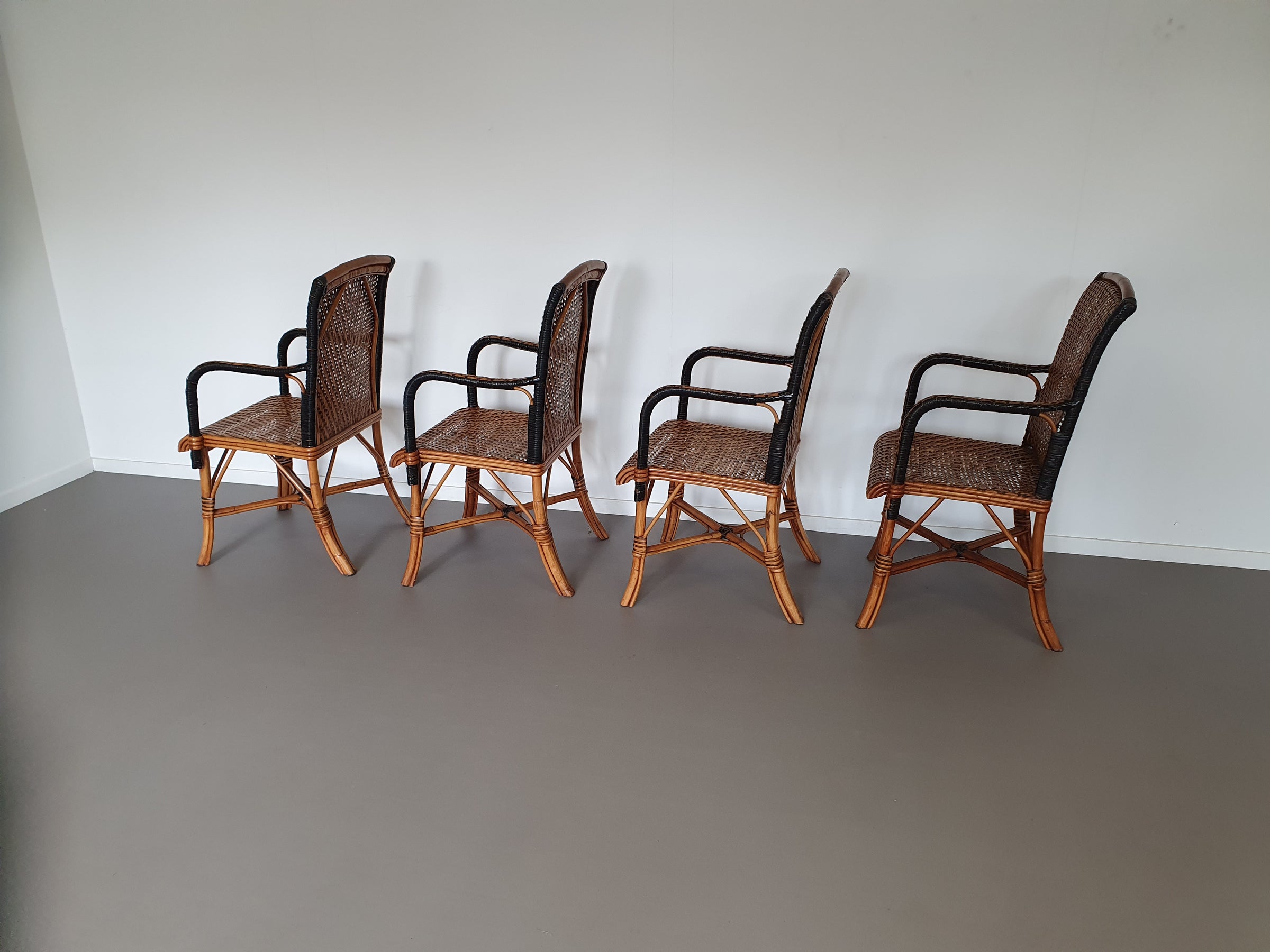 4 x rotan bamboe eetkamerstoelen