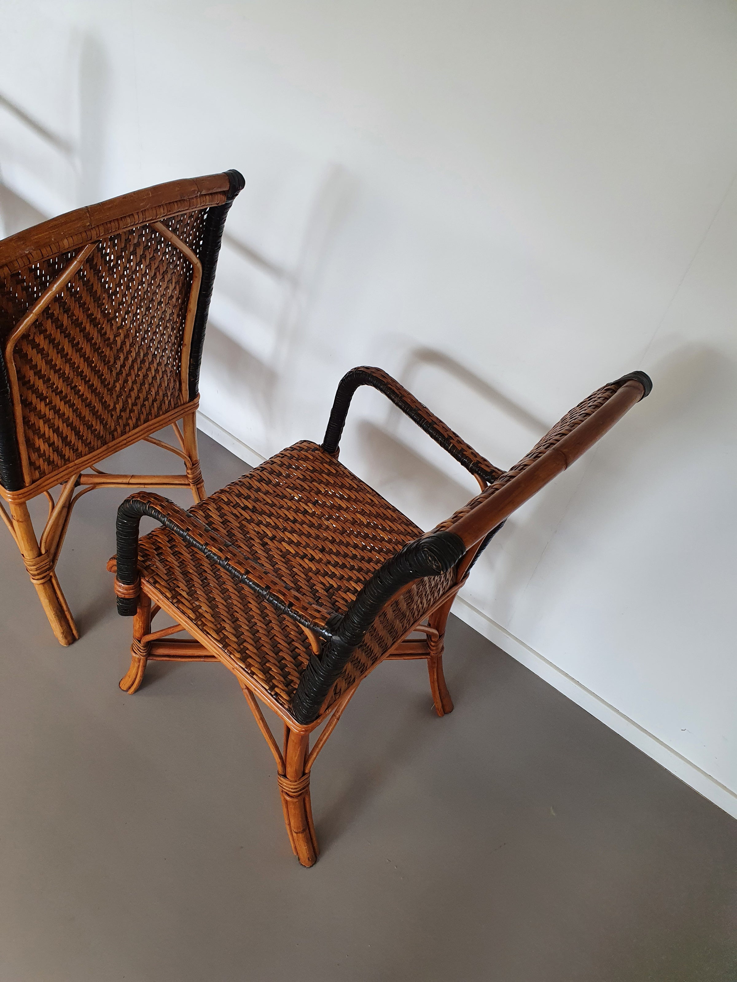 4 x rotan bamboe eetkamerstoelen