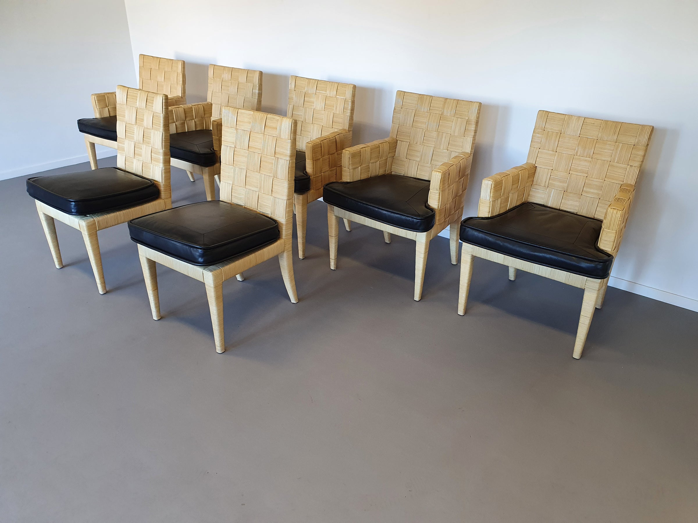 Donghia Block Island chairs with original leather seats by John Hutton