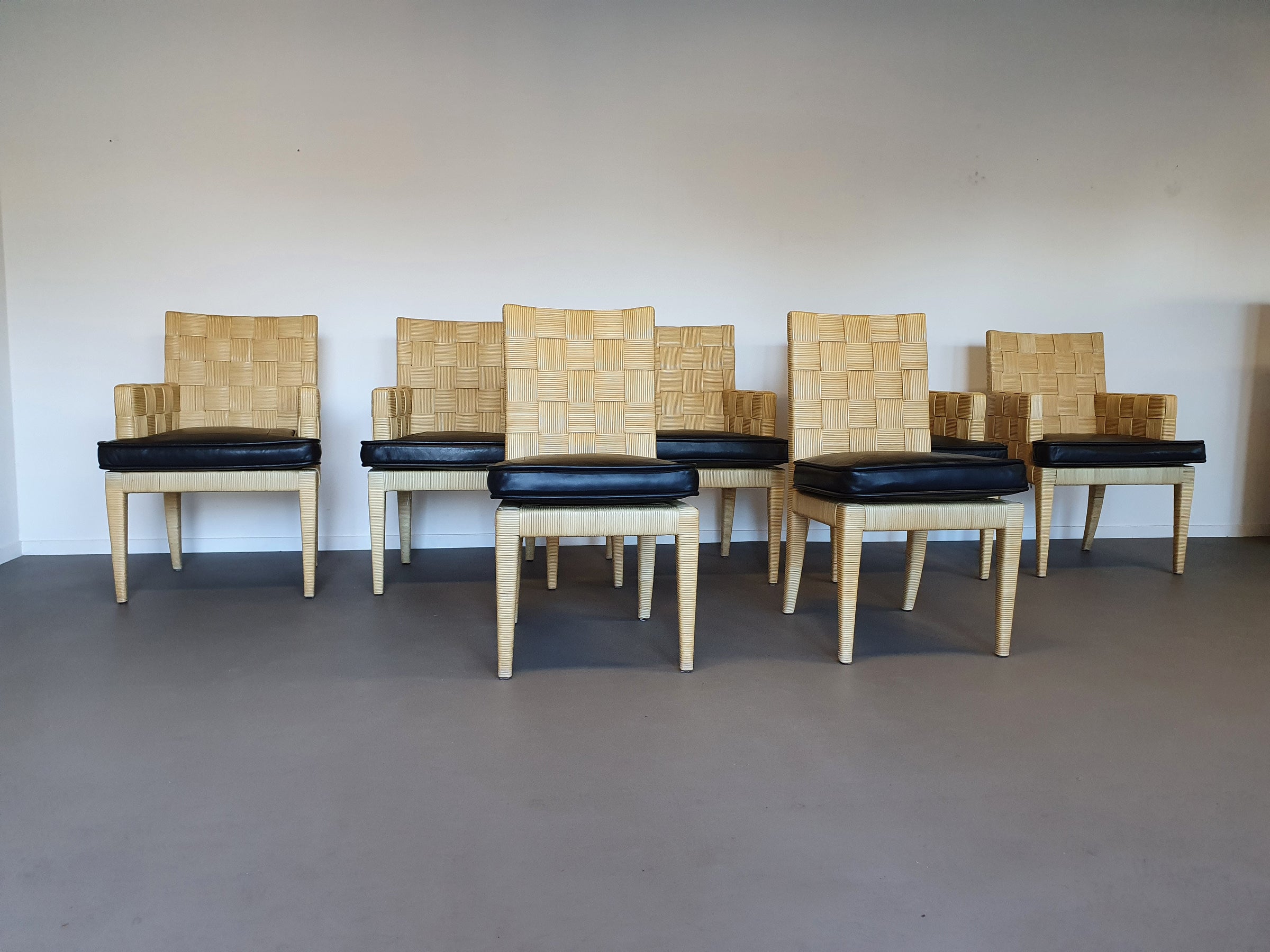 Donghia Block Island chairs with original leather seats by John Hutton