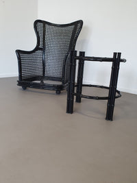 Prachtige Giorgetti wingback loungeset van imitatiebamboe wicker uit de jaren 70.