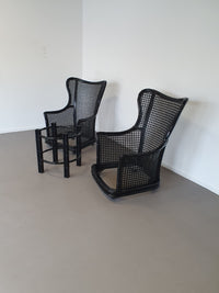 Prachtige Giorgetti wingback loungeset van imitatiebamboe wicker uit de jaren 70.