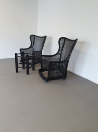 Prachtige Giorgetti wingback loungeset van imitatiebamboe wicker uit de jaren 70.
