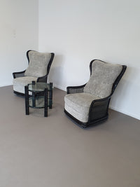 Prachtige Giorgetti wingback loungeset van imitatiebamboe wicker uit de jaren 70.