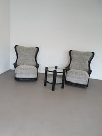 Prachtige Giorgetti wingback loungeset van imitatiebamboe wicker uit de jaren 70.
