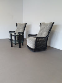 Prachtige Giorgetti wingback loungeset van imitatiebamboe wicker uit de jaren 70.