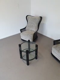 Prachtige Giorgetti wingback loungeset van imitatiebamboe wicker uit de jaren 70.