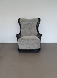 Prachtige Giorgetti wingback loungeset van imitatiebamboe wicker uit de jaren 70.