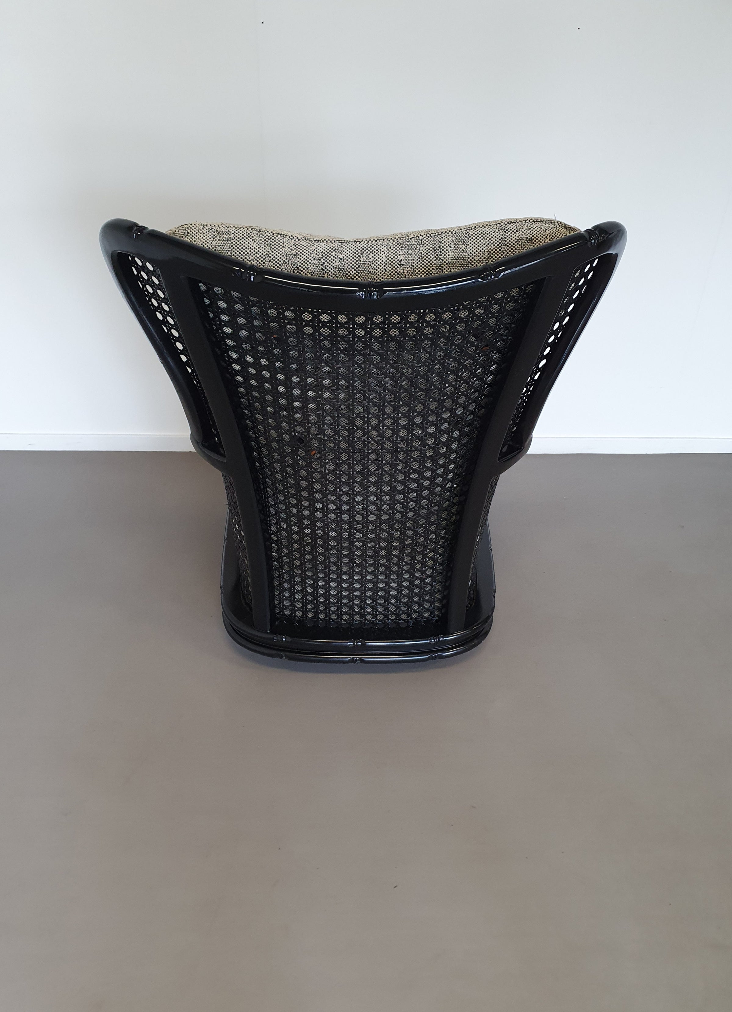 Prachtige Giorgetti wingback loungeset van imitatiebamboe wicker uit de jaren 70.