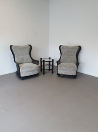 Prachtige Giorgetti wingback loungeset van imitatiebamboe wicker uit de jaren 70.