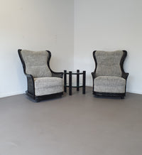 Prachtige Giorgetti wingback loungeset van imitatiebamboe wicker uit de jaren 70.