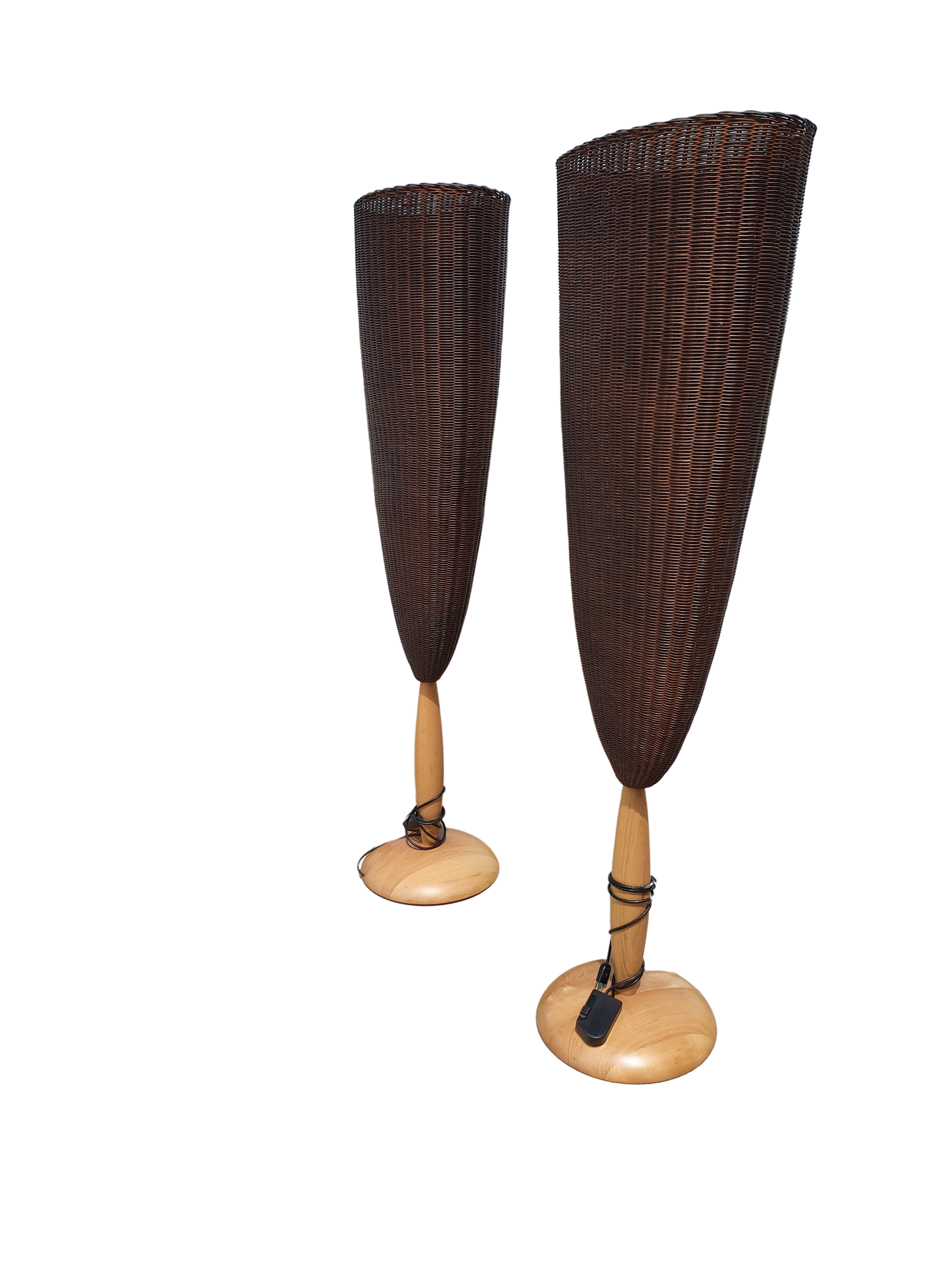 Marco Agnoli voor Pierantonio Bonacina / Flûte / 2 x / XL 180 cm rieten vloerlampen uit 1991