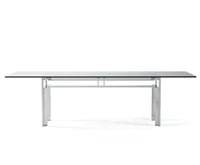 Brushed steel base Doge dining table with glass top Doge / Carlo Scarpa for Gavina Simon / 1970s